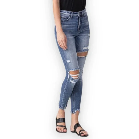 FLASH SALE! LOVERVET Juliana High Rise Distressed Ripped Blue Denim Skinny Jeans - Picture 4 of 6